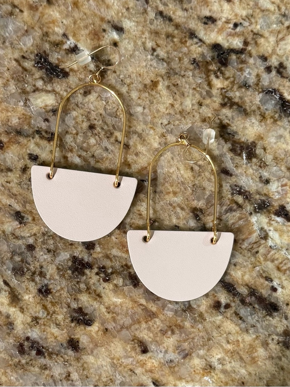 Nickel & Suede Blush Leather Gold Arch Drop Earrings